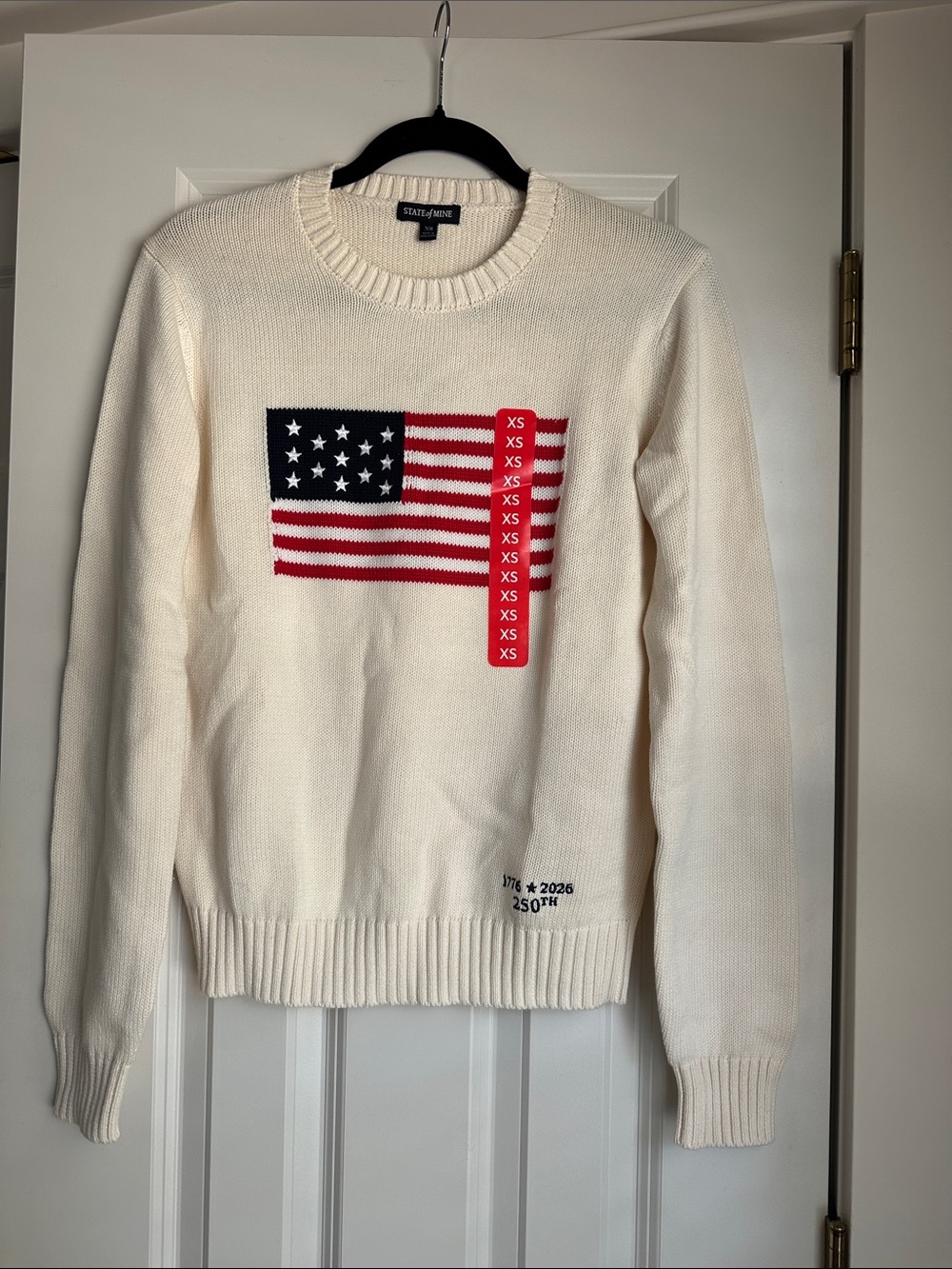 State of Mine Cream Sweater with American Flag Exclusive 250th Anniversary